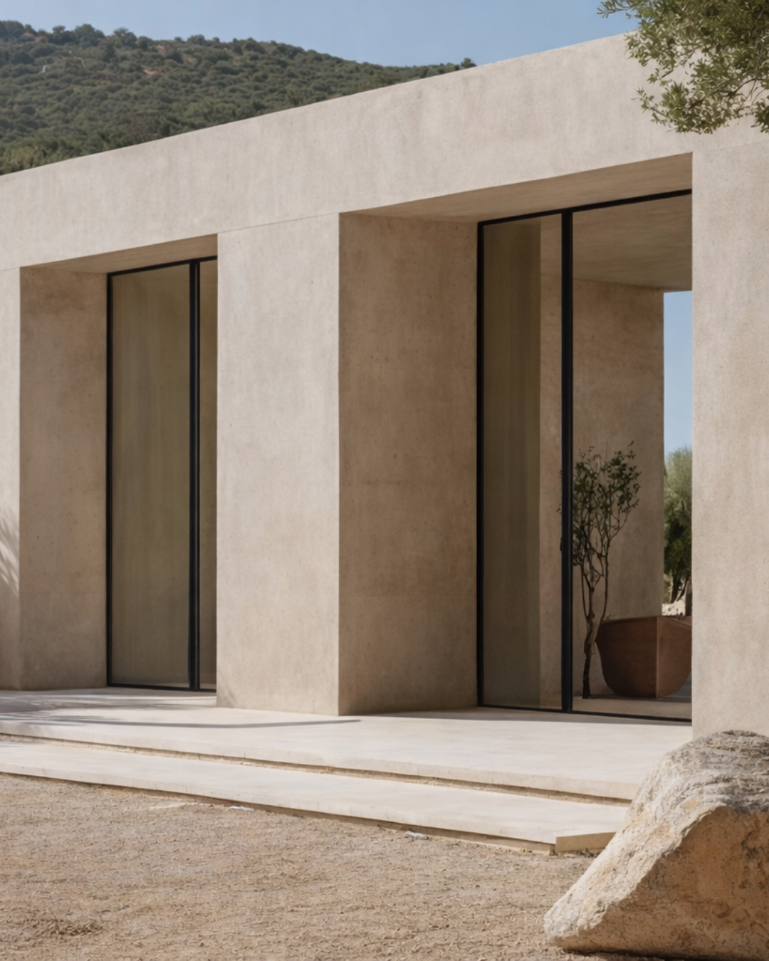 Photo de baies vitr&eacute;es en aluminium avec profil&eacute;s noirs, int&eacute;gr&eacute;es &agrave; une architecture contemporaine. Le vitrage transparent apporte une luminosit&eacute; naturelle et cr&eacute;e une ouverture &eacute;l&eacute;gante entre l&rsquo;int&eacute;rieur et l&rsquo;ext&eacute;rieur, tout en garantissant une isolation performante.